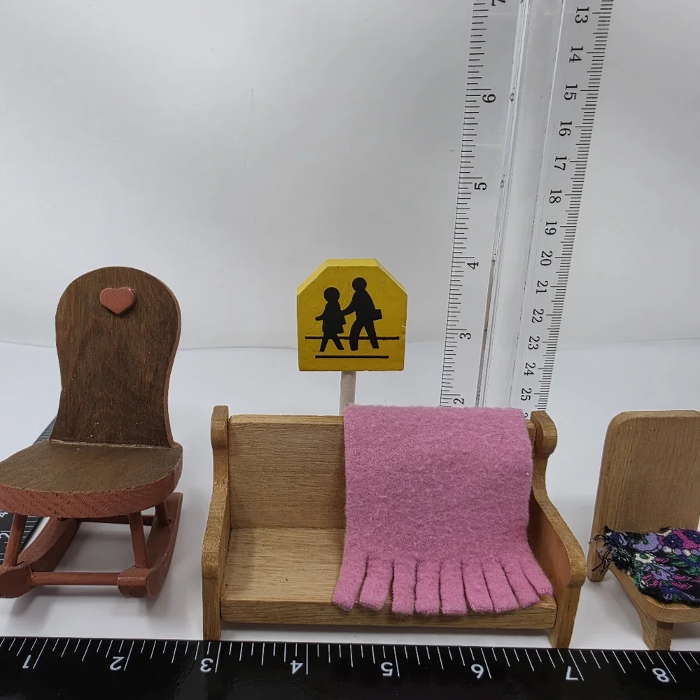 Wooden Doll Furniture with Pink Prrend Play Blanket